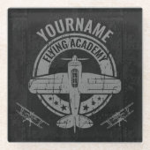 Personalisierte Vintage Flugzeugpilotenakademie Glasuntersetzer (Vorderseite)