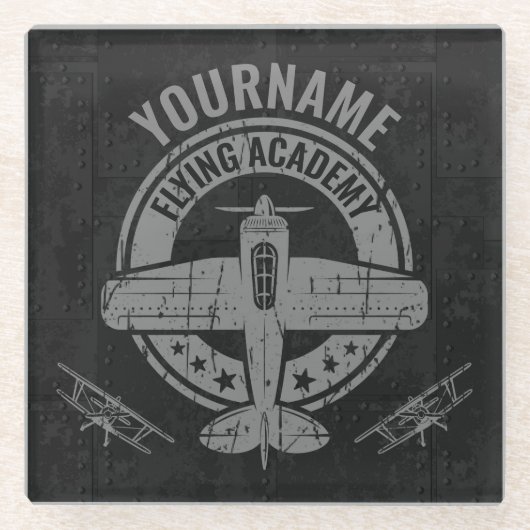 Personalisierte Vintage Flugzeugpilotenakademie Glasuntersetzer (Vorderseite)