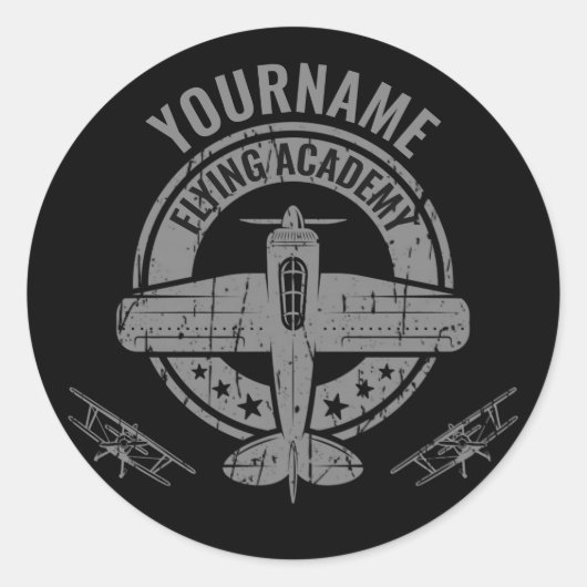Personalisierte Vintage Flugzeugpilotenakademie Runder Aufkleber (Vorderseite)