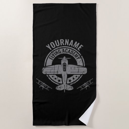 Personalisierte Vintage Flugzeugpilotenakademie Strandtuch (Vorderseite)