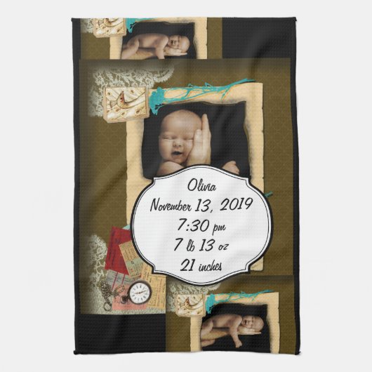 Personalisierte Vintage FotoCollage Geschirrtuch (Vertikal)