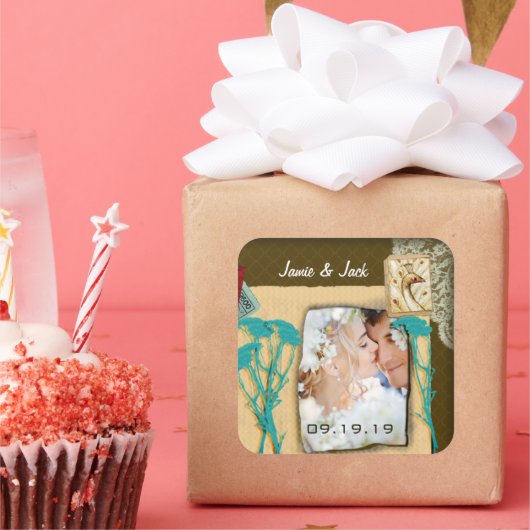 Personalisierte Vintage FotoCollage Quadratischer Aufkleber (Party)