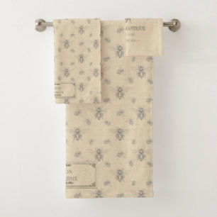 Personalisierte Vintage-Französische-Landhaus-Grav Badhandtuch Set