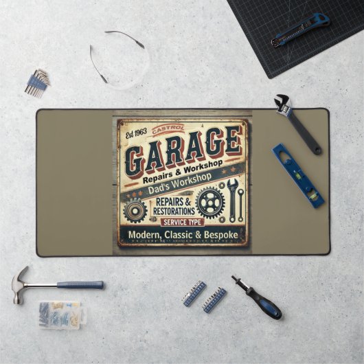 Personalisierte Vintage Garage Schreibtischunterlage (Arbeitsplatz)