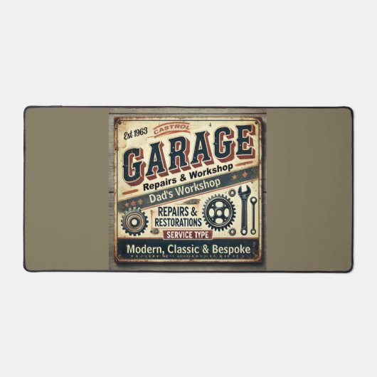 Personalisierte Vintage Garage Schreibtischunterlage (Vorderseite)