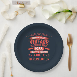 Personalisierte Vintage Geburtstagsgeschenke rot Pappteller