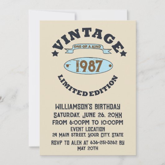 Personalisierte Vintage Geburtstagsparty Einladung (Vorderseite)