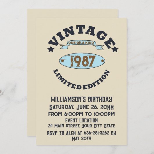 Personalisierte Vintage Geburtstagsparty Einladung (Vorne/Hinten)