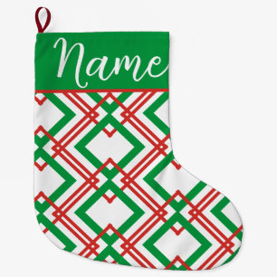 Personalisierte Vintage-gestreifte rote und grüne Großer Weihnachtsstrumpf