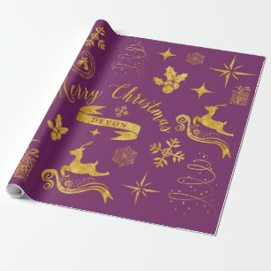 Personalisierte Vintage-Gold- und Purpur-Weihnacht Geschenkpapier