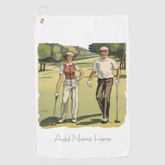 Personalisierte Vintage Golfer Golfhandtuch (Vorderseite)