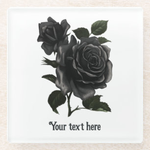 Personalisierte Vintage-Gotik schwarze Rosen Glasuntersetzer