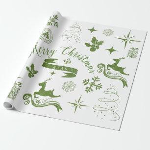 Personalisierte Vintage Grün- und Weiß-Weihnachtse Geschenkpapier