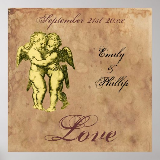 Personalisierte Vintage Grunge Cherubs Liebe Poster (Vorne)