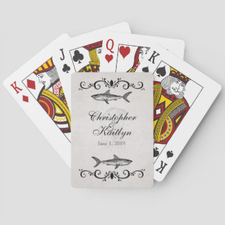 Personalisierte Vintage Hai-Quallen-Hochzeit Spielkarten