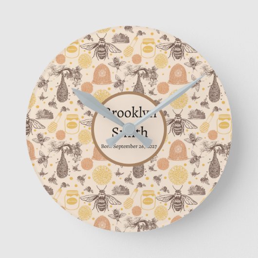 Personalisierte Vintage Honigbiene Runde Wanduhr (Vorderseite)