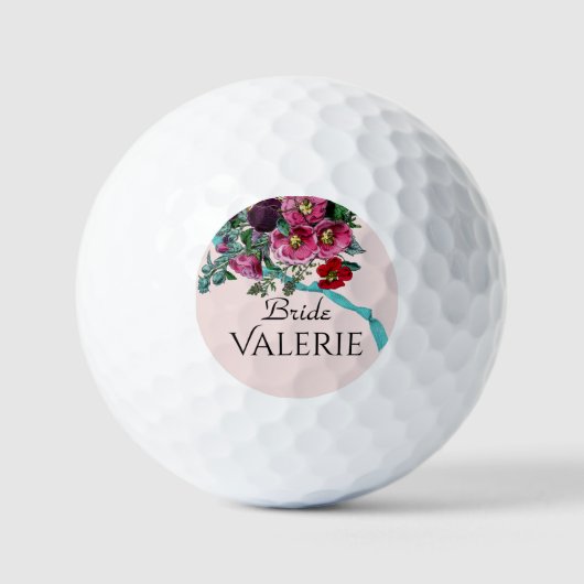 Personalisierte Vintage Hübsche Rosa Hollyhocks Golfball (Vorderseite)