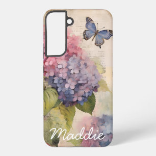 Personalisierte Vintage Hydrangea und Schmetterlin Samsung Galaxy Hülle
