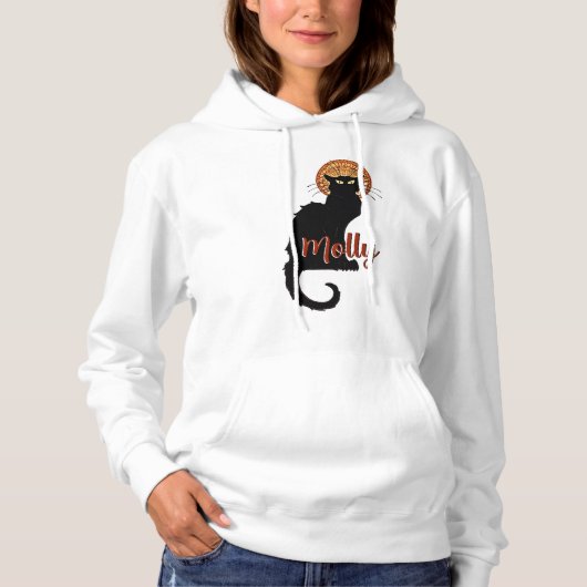 Personalisierte Vintage Jugendstil-Schwarzkatze Hoodie (Vorderseite)