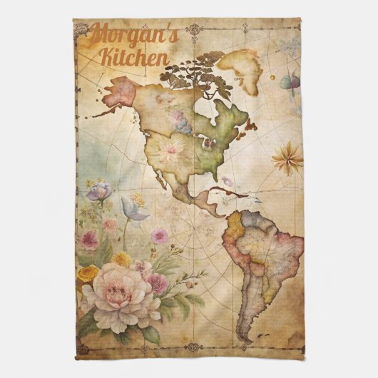Personalisierte Vintage Karte Geschirrtuch (Vertikal)