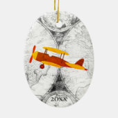 Personalisierte Vintage Karte und Flugzeug Keramik Ornament (Hinten)
