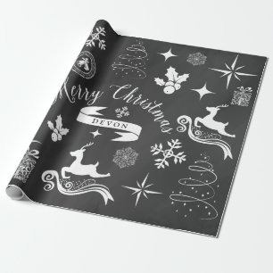 Personalisierte Vintage-Kreidetafel-Weihnachtsverp Geschenkpapier
