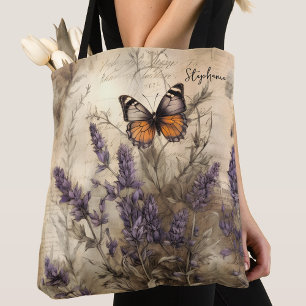 Personalisierte Vintage-Lavendel-Schmetterlingskun Tasche