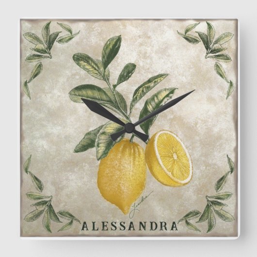 Personalisierte Vintage Lemons Uhr Imitate Tile-Ef (Vorderseite)