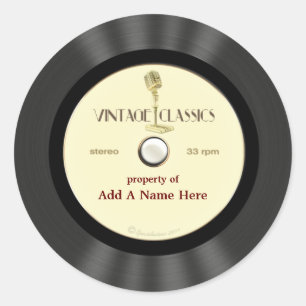 Personalisierte Vintage Mikrofon-Vinylaufzeichnung Runder Aufkleber