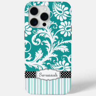 Personalisierte Vintage Minze Grüne Damaske iPhone 15 Pro Max Hülle