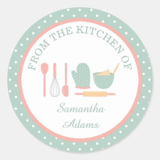 Personalisierte Vintage Minze und rosa Backküche Runder Aufkleber (Vorderseite)