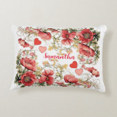 Personalisierte Vintage Mohn und Herz Dekokissen (Rückseite)