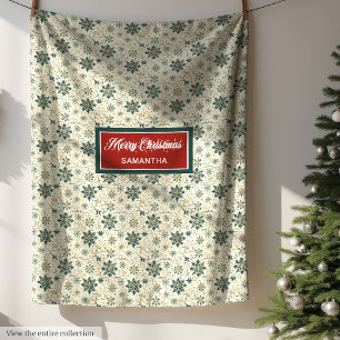 Personalisierte Vintage-Pastellgrüne-Schneeflocken Fleecedecke