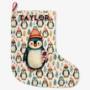 Personalisierte Vintage Pinguine Weihnachten Großer Weihnachtsstrumpf