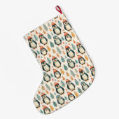 Personalisierte Vintage Pinguine Weihnachten Großer Weihnachtsstrumpf (Rückseite (Hängend))