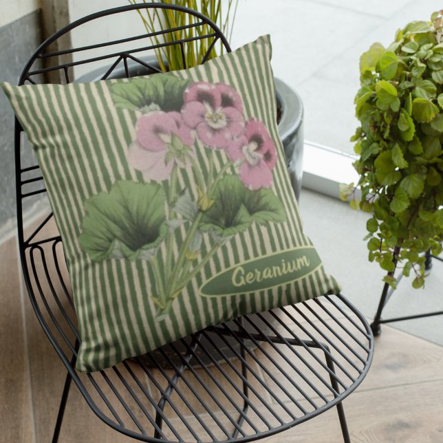 Personalisierte Vintage Pink-Weiße Geranie-Blume Kissen (Von Creator hochgeladen)