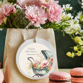 Personalisierte Vintage Pram Babydusche Runder Aufkleber