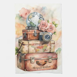 Personalisierte Vintage-Reise-Illustration Geschirrtuch