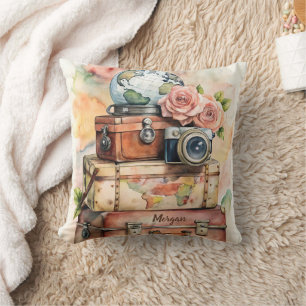 Personalisierte Vintage-Reise-Illustration Kissen