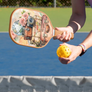 Personalisierte Vintage-Reise-Illustration Pickleball Schläger