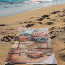 Personalisierte Vintage-Reise-Illustration Strandtuch