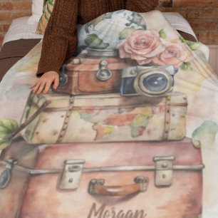 Personalisierte Vintage-Reiseillustration Fleecedecke