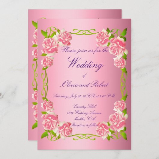 Personalisierte Vintage romantische Rose Einladung (Vorne/Hinten)