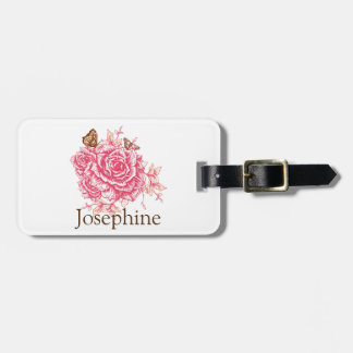 Personalisierte Vintage Rosa Rose Blume Butterf Gepäckanhänger