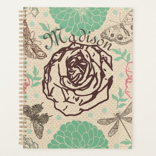 Personalisierte Vintage Rose Planer (Vorderseite)