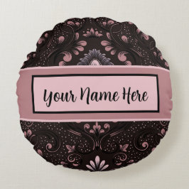 Personalisierte Vintage Rose und schwarzes Rundkis Rundes Kissen