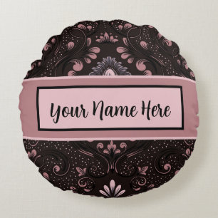 Personalisierte Vintage Rose und schwarzes Rundkis Rundes Kissen