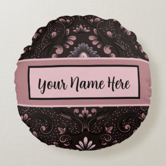 Personalisierte Vintage Rose und schwarzes Rundkis Rundes Kissen