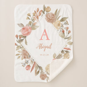Personalisierte Vintage Rose Wreath Sherpa Blanket Sherpadecke