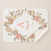 Personalisierte Vintage Rose Wreath Sherpa Blanket Sherpadecke (Vorderseite (Horizontal))
